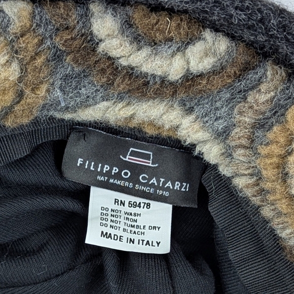 Filippo Catarzi Bucket Hat Wool Blend Flower Accent Textured Charcoal OSFM NWT main image 6